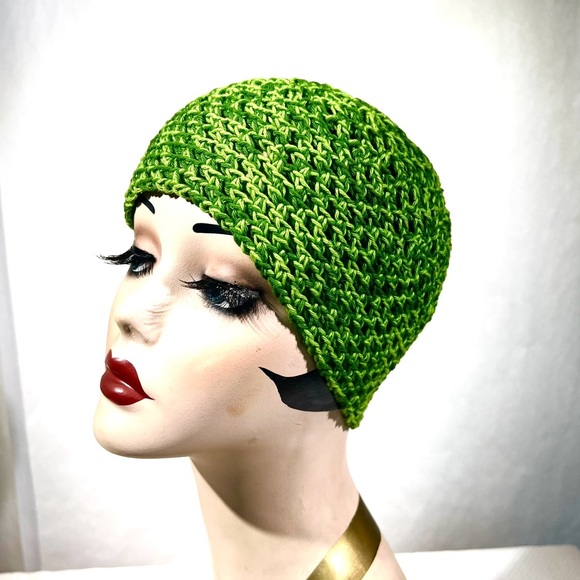 Roman Keflay Boho Olive Green & Lime Green Handmade Cotton Crochet  Hat - Picture 2 of 3
